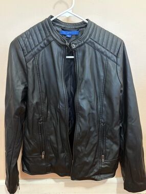 Apt. 9 Black Quilted-Shoulder Faux Leather Bomber Jacket